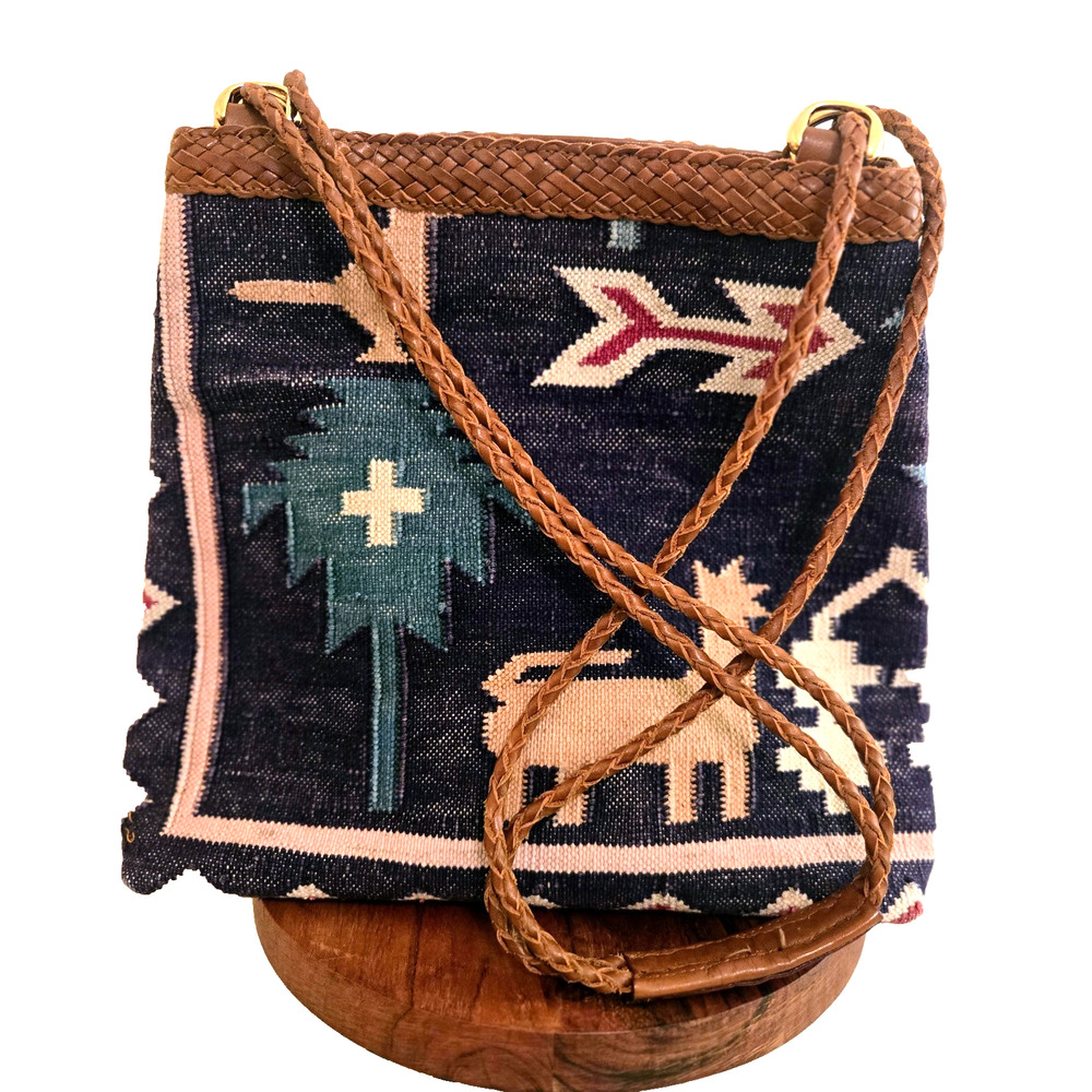 Vintage Marco Avane Women’s Dhurrie Handcrafted Rug Purse Handbag Boho Hippie